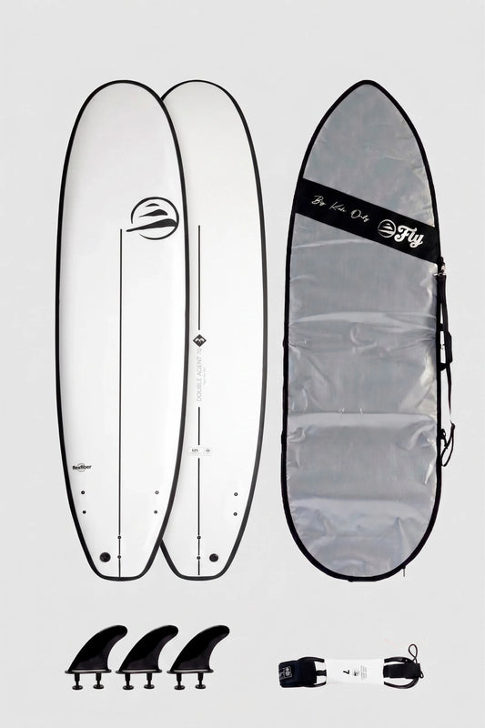 Pack surf kit principiante tabla double agent 7.0, leash 7.0 , quillas y funda 7.0