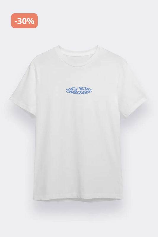 Crianças grandes a bordo da onda azul t -shirt