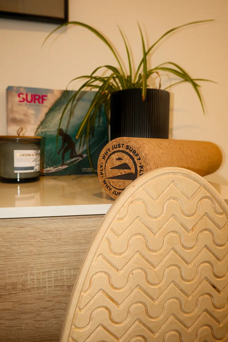 Detalle de la punta del balance board de surf. 