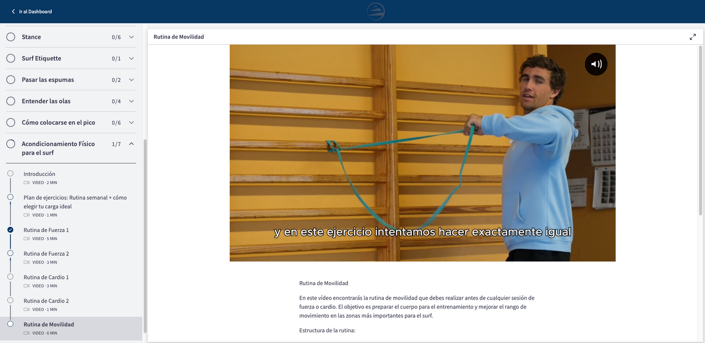 Módulo acondicionamiento físico para el surf en la Fly Surf Academy. Fer haciendo rutina de movilidad
