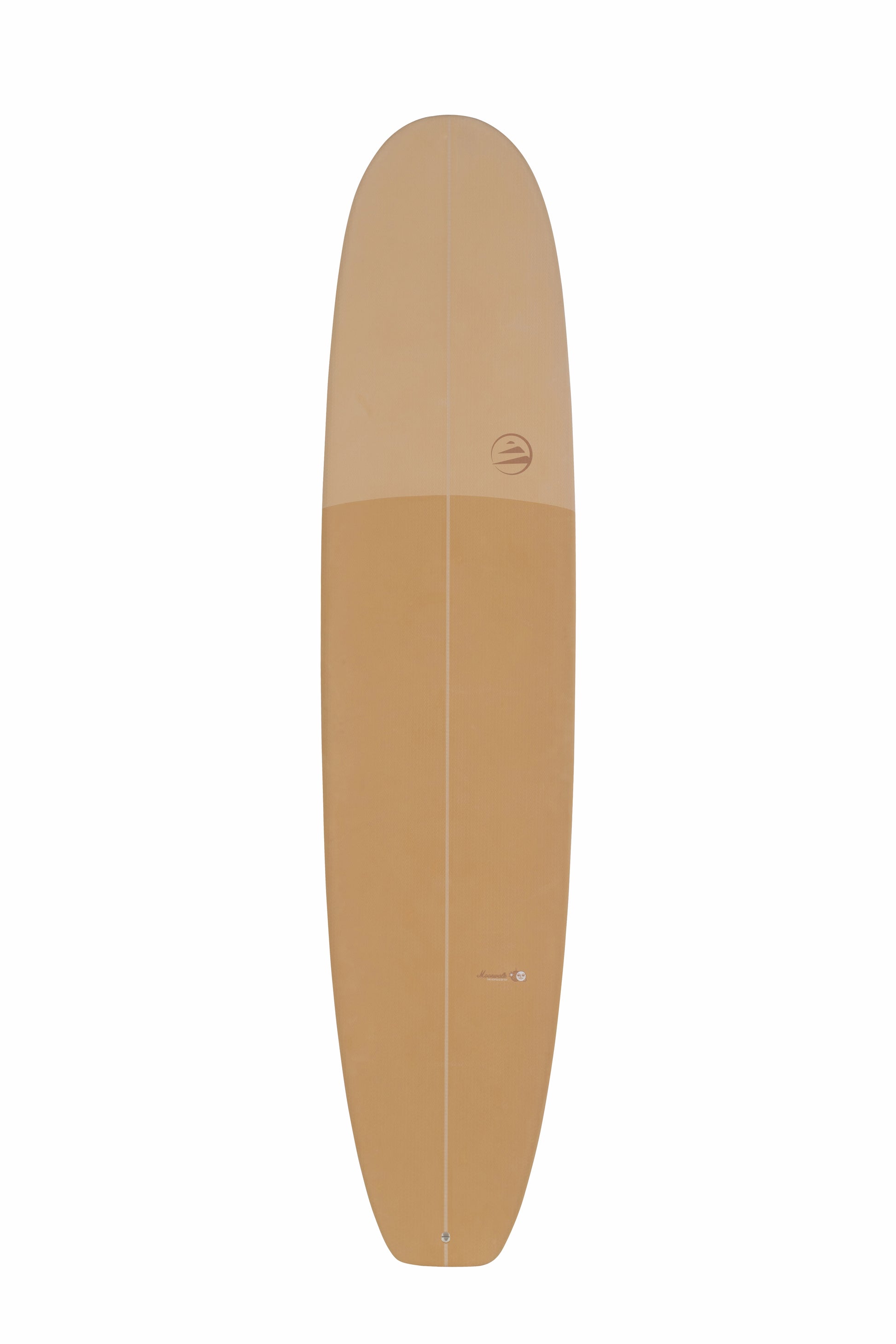 Vista superior completa del longboard Moonwalk con acabado Fade Gold, mostrando el degradado de tonos dorados y ocres.