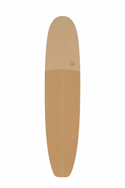 Vista superior completa del longboard Moonwalk con acabado Fade Gold, mostrando el degradado de tonos dorados y ocres.