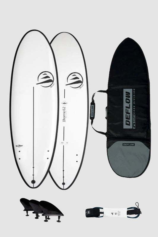 pack de tabla funboard dharma blanca de funda y leash