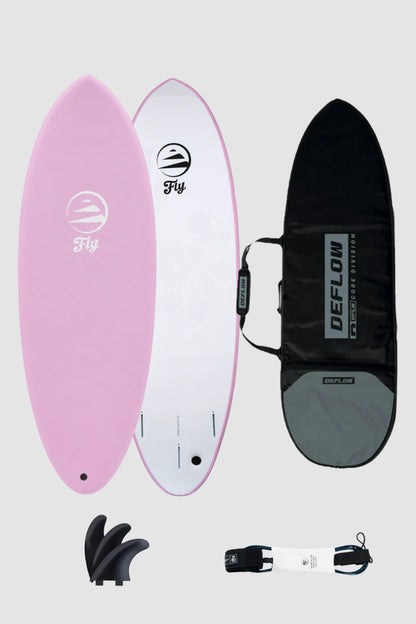 pack de tabla shortboard softboard rosa de funda y leash