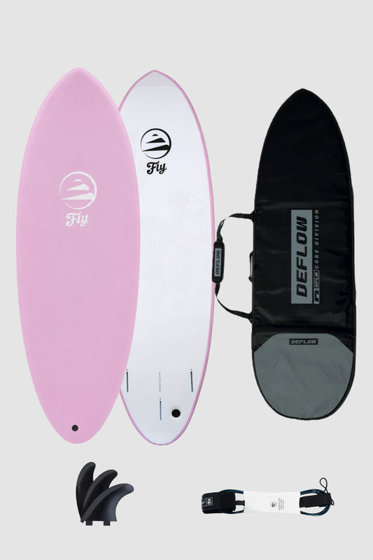 pack de tabla shortboard softboard rosa de funda y leash