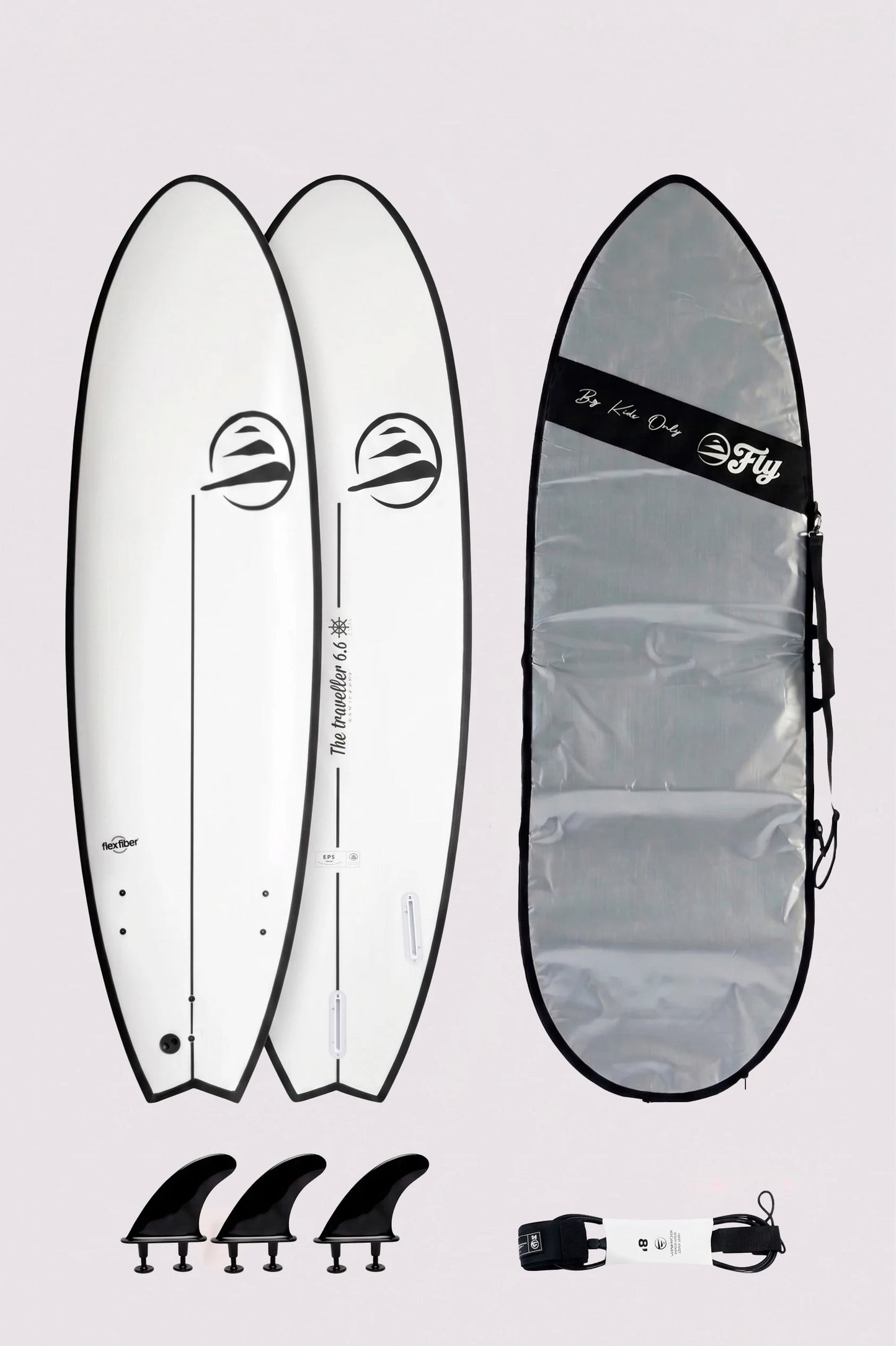 Surf kit intermedio con tabla 6.6 the traveller, leash 7.0 y funda 7.0