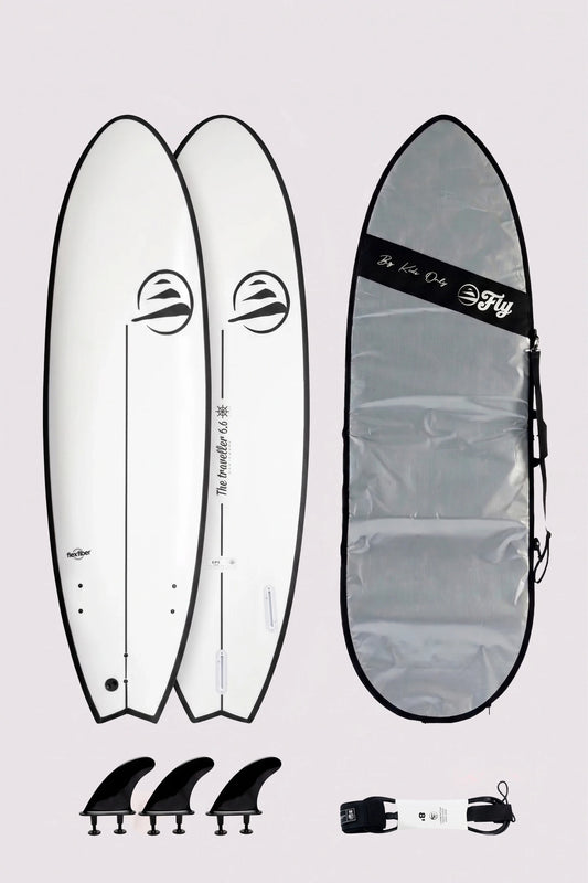 Surf kit intermedio con tabla 6.6 the traveller, leash 7.0 y funda 7.0
