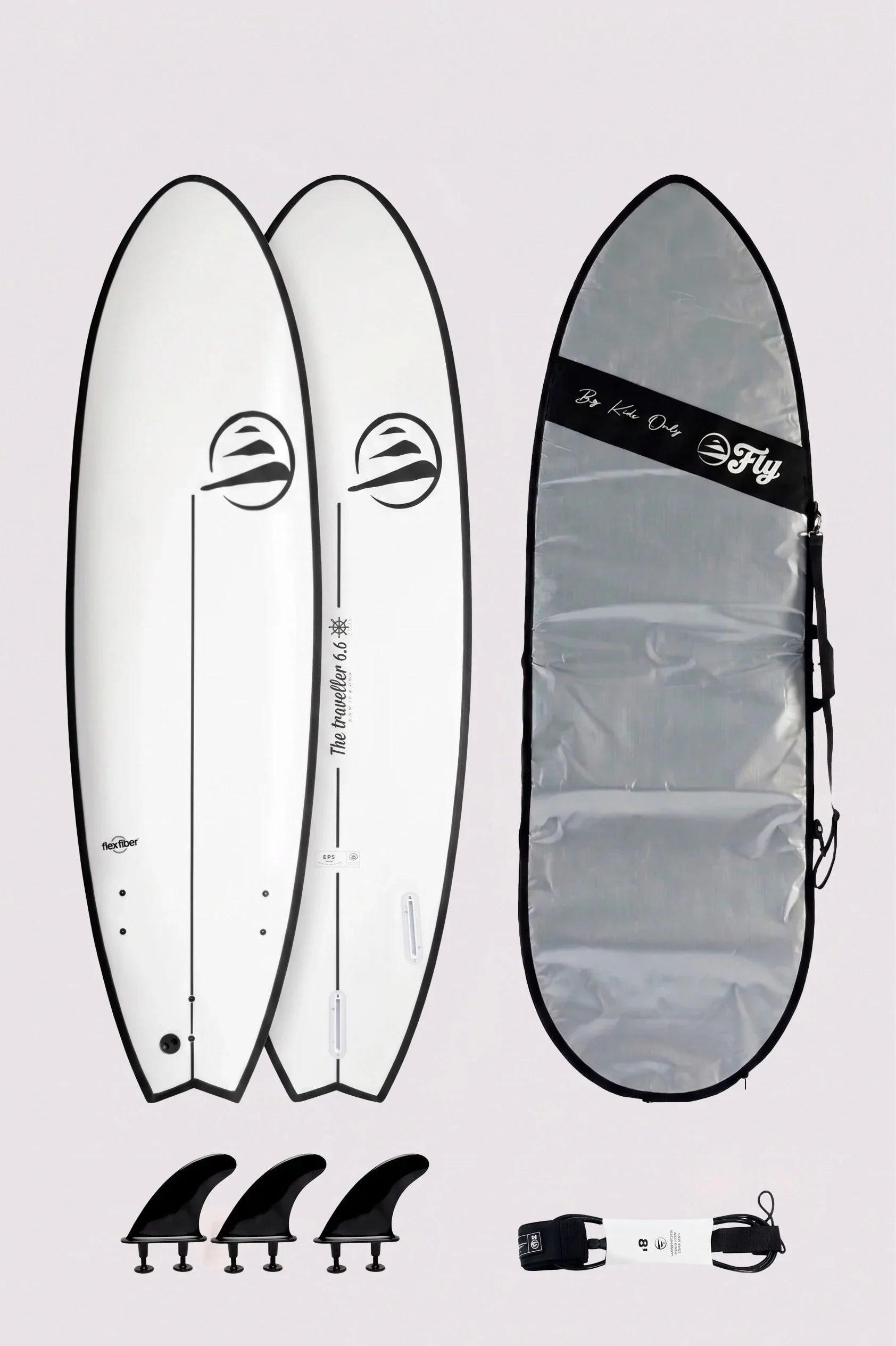 Surf kit intermedio con tabla 6.6 the traveller, leash 7.0 y funda 7.0