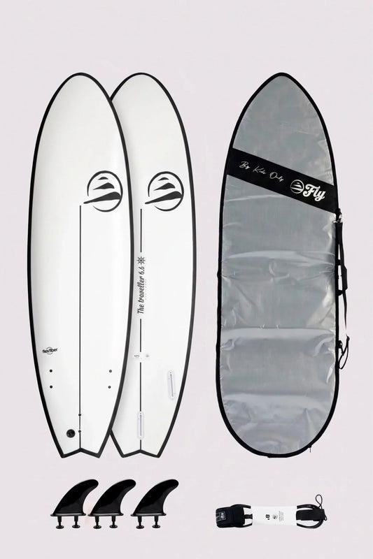 Surf kit intermedio con tabla 6.6 the traveller, leash 7.0 y funda 7.0