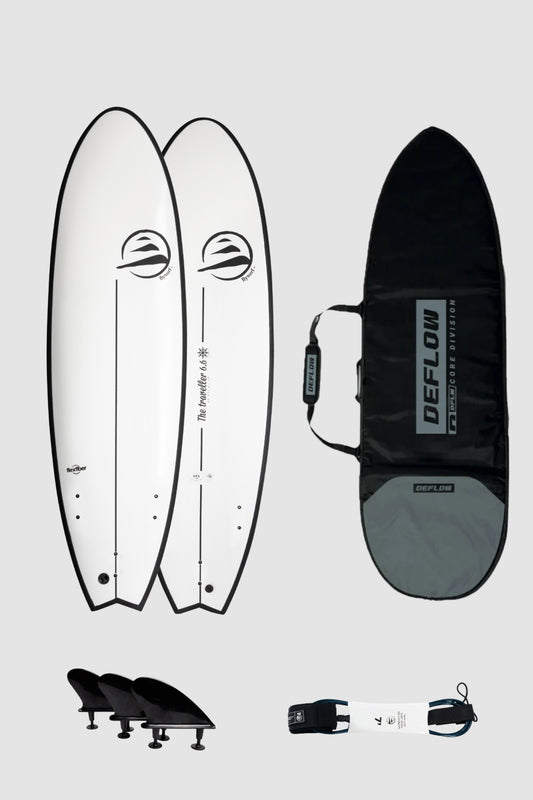 pack de tabla funboard fish de funda y leash