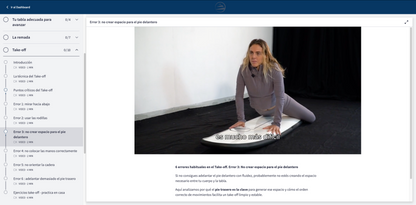 Plataforma FLY ACADEMY formación online de surf en la clase de Take off de Nadia Erostarbe.
