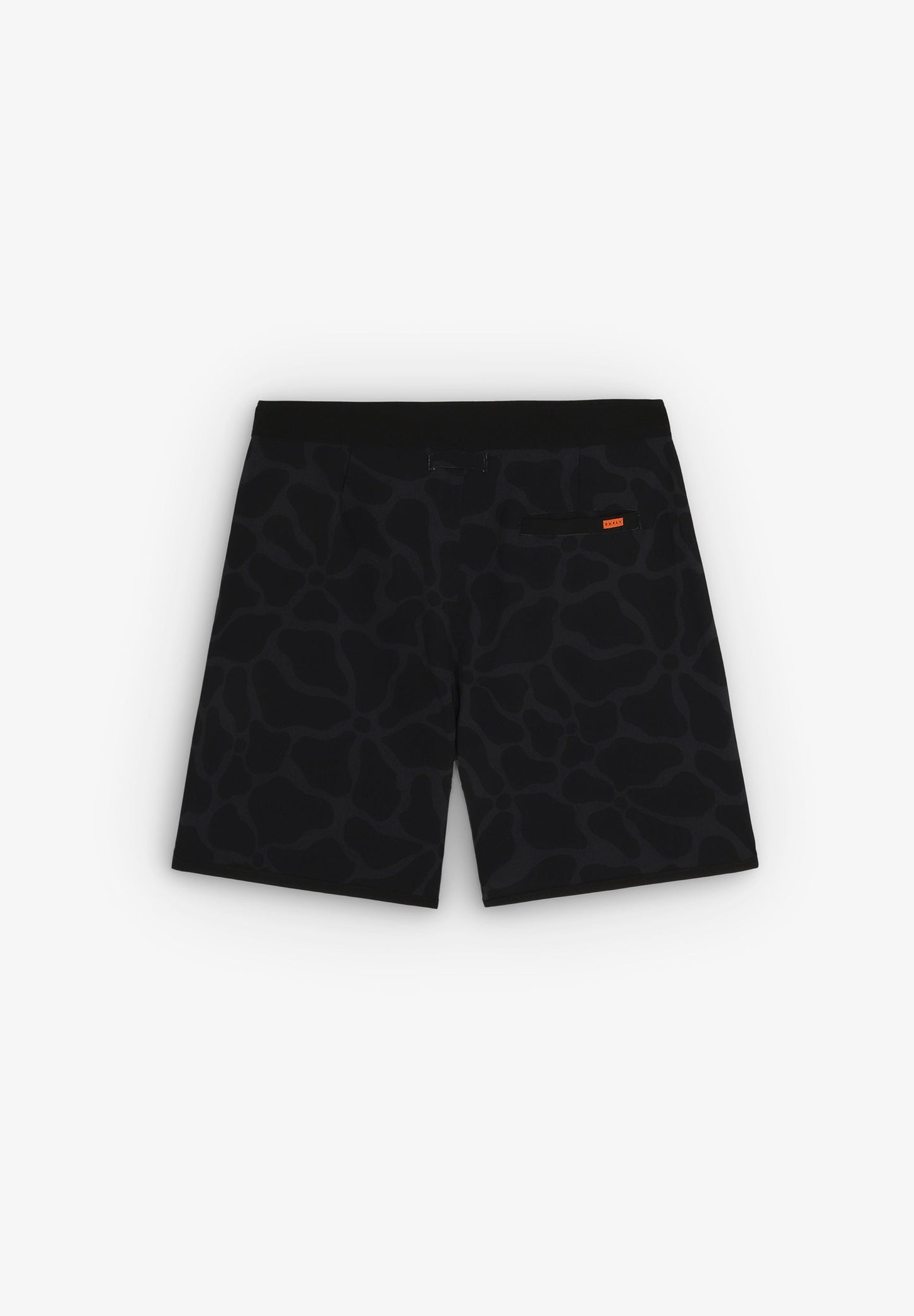 Bañador surf hombre Deeply Beach negro estampado plano corto trasero