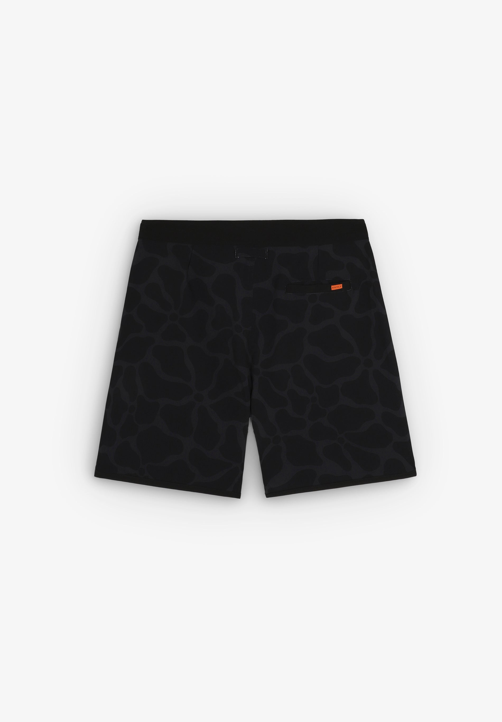 Bañador surf hombre Deeply Beach negro estampado plano corto trasero