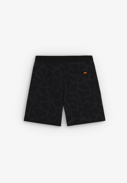 Bañador surf hombre Deeply Beach negro estampado plano corto trasero