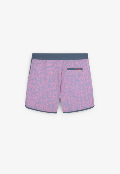Bañador surf hombre Deeply Beach rosa estampado plano corto trasero