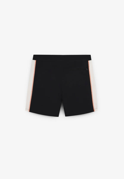 Bañador boardshort Deeply Limitless II negro blanco plano corto trasero