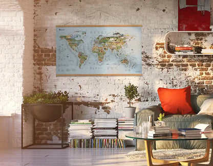 Mapa de surf del mundo Surftrip Map como decoración en un salón