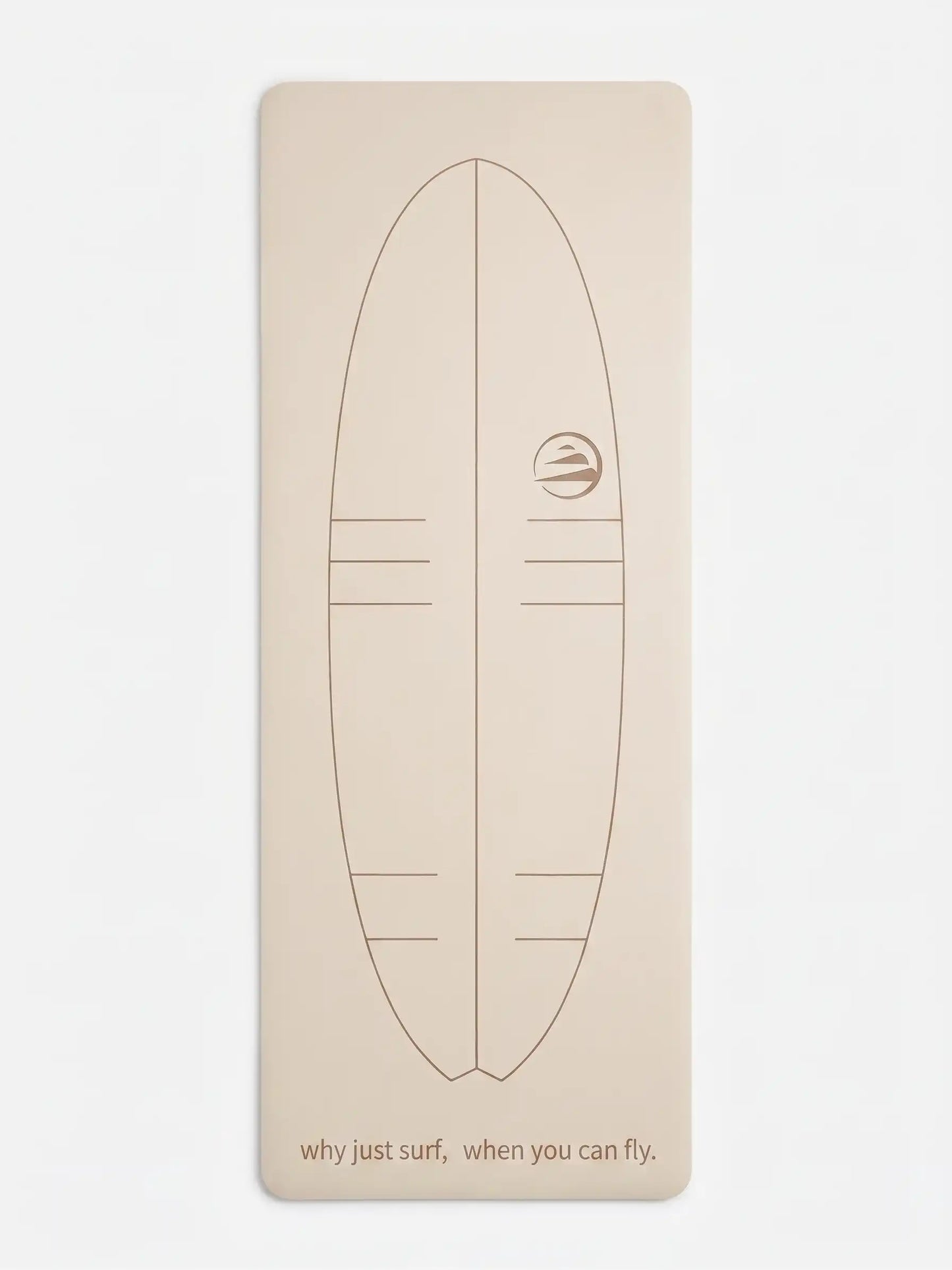 Vista superior de la esterilla Flysurf con diseño de tabla de surf a tamaño real para corregir la técnica de remada y puesta en pie.