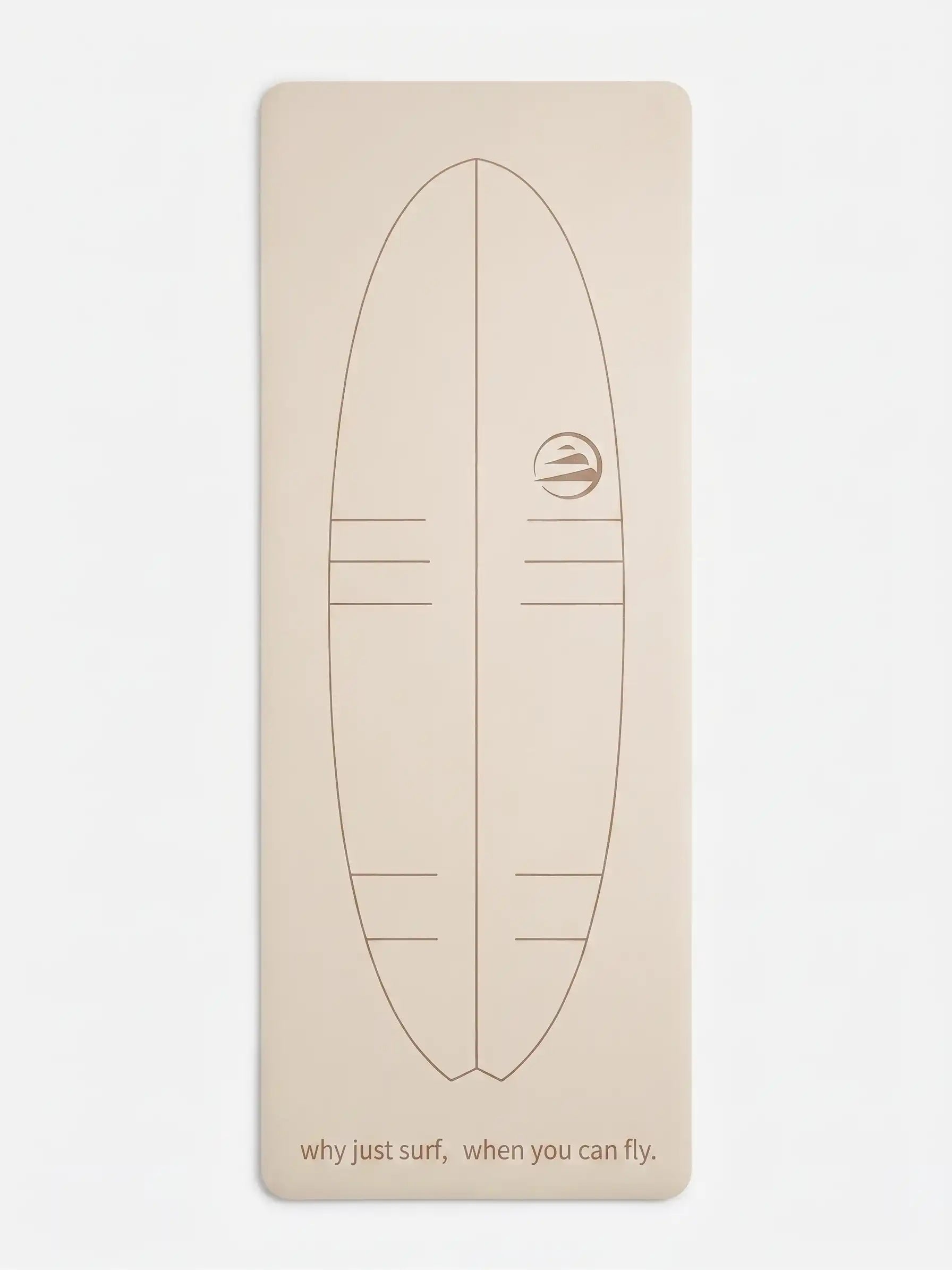 Vista superior de la esterilla Flysurf con diseño de tabla de surf a tamaño real para corregir la técnica de remada y puesta en pie.