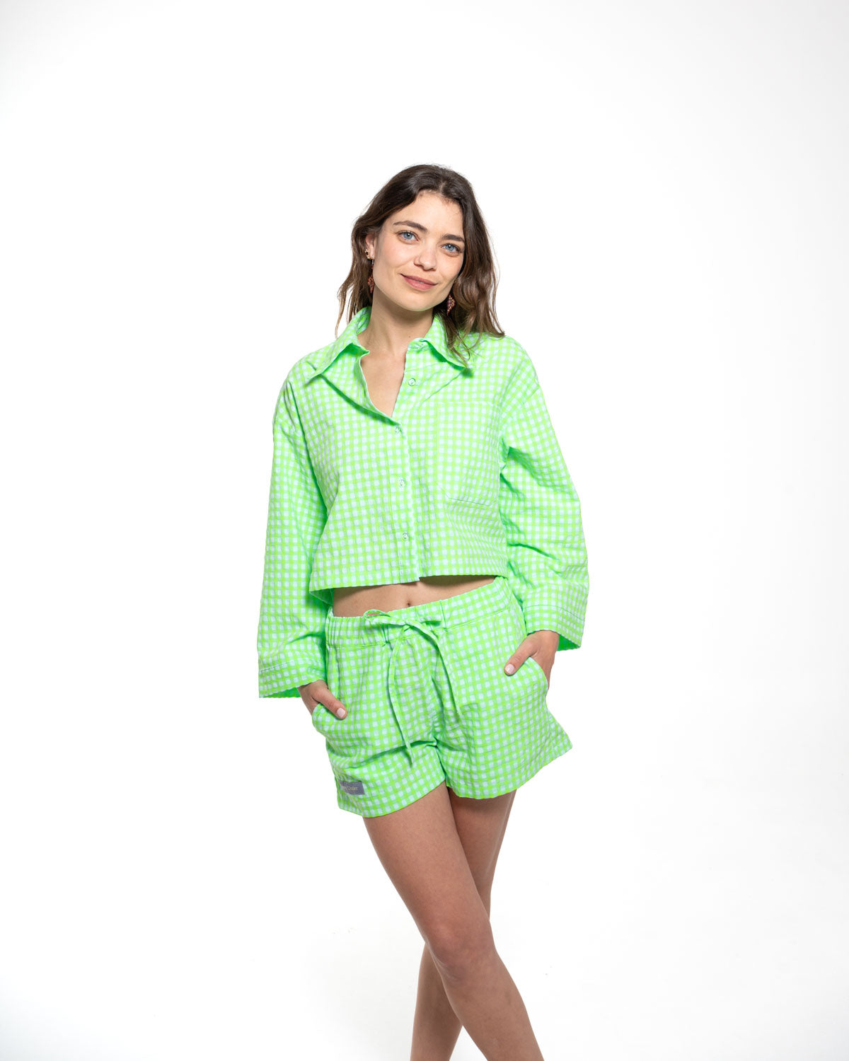 Pantalón corto de cuadros vichy Lime
