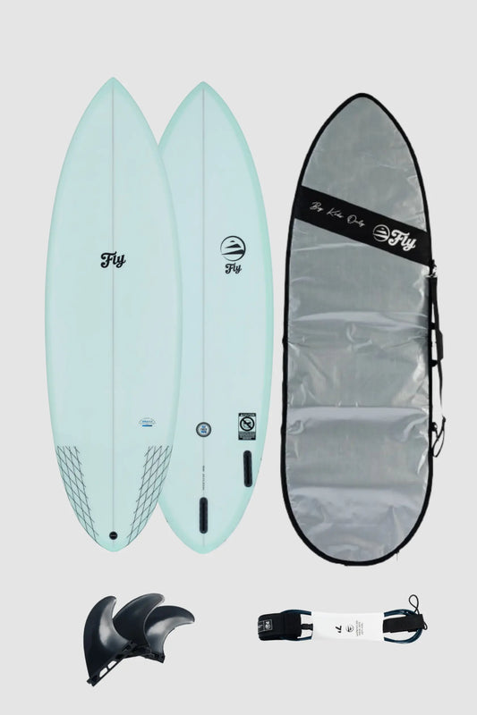 pack de surf tabla apollo 6.4 verde + leash + funda de 7 pies