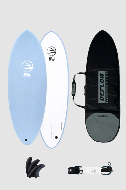 pack de tabla shortboard softboard azul de funda y leash