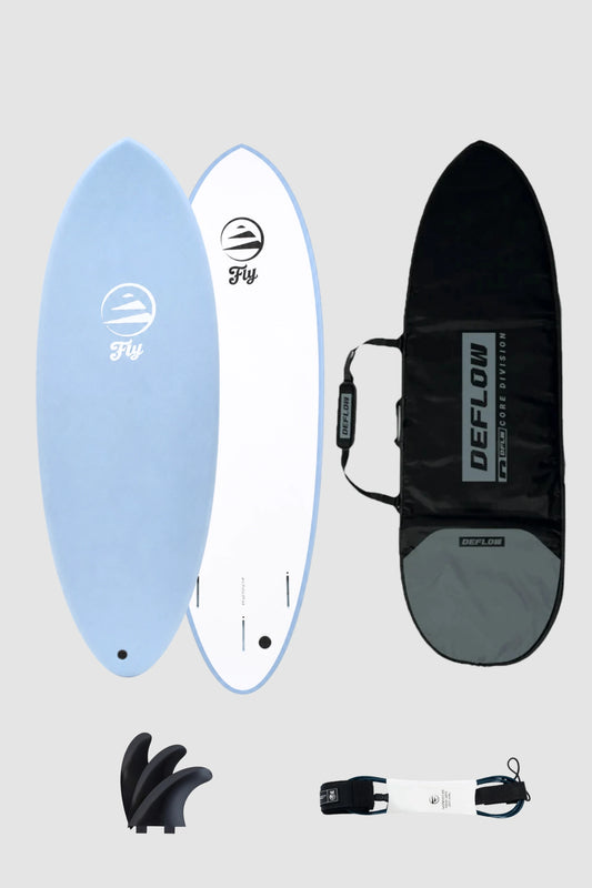 pack de tabla shortboard softboard azul de funda y leash
