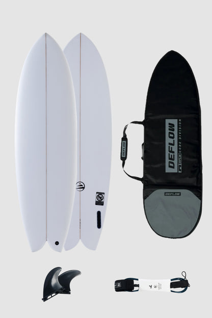pack de tabla fish blanca de funda y leash