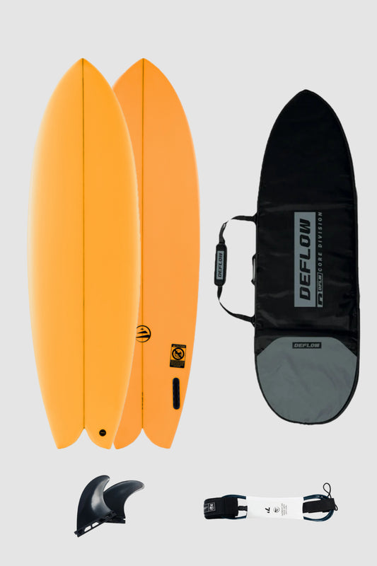 pack de tabla fish naranja de funda y leash
