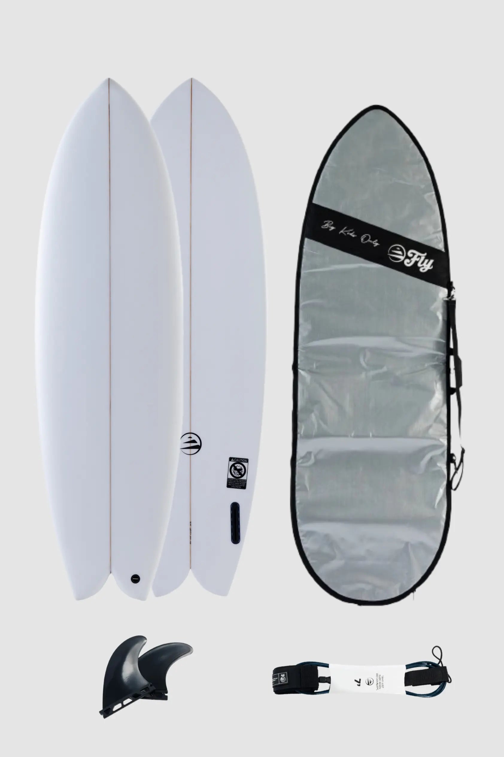 Pack de tabla de surf fish 6.4 twin fin blanca