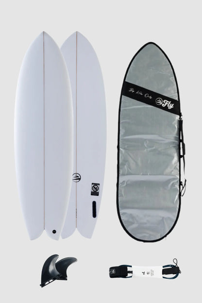 Pack de tabla de surf fish 6.4 twin fin blanca