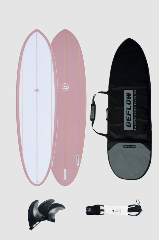pack de tabla midlength rosa de funda y leash