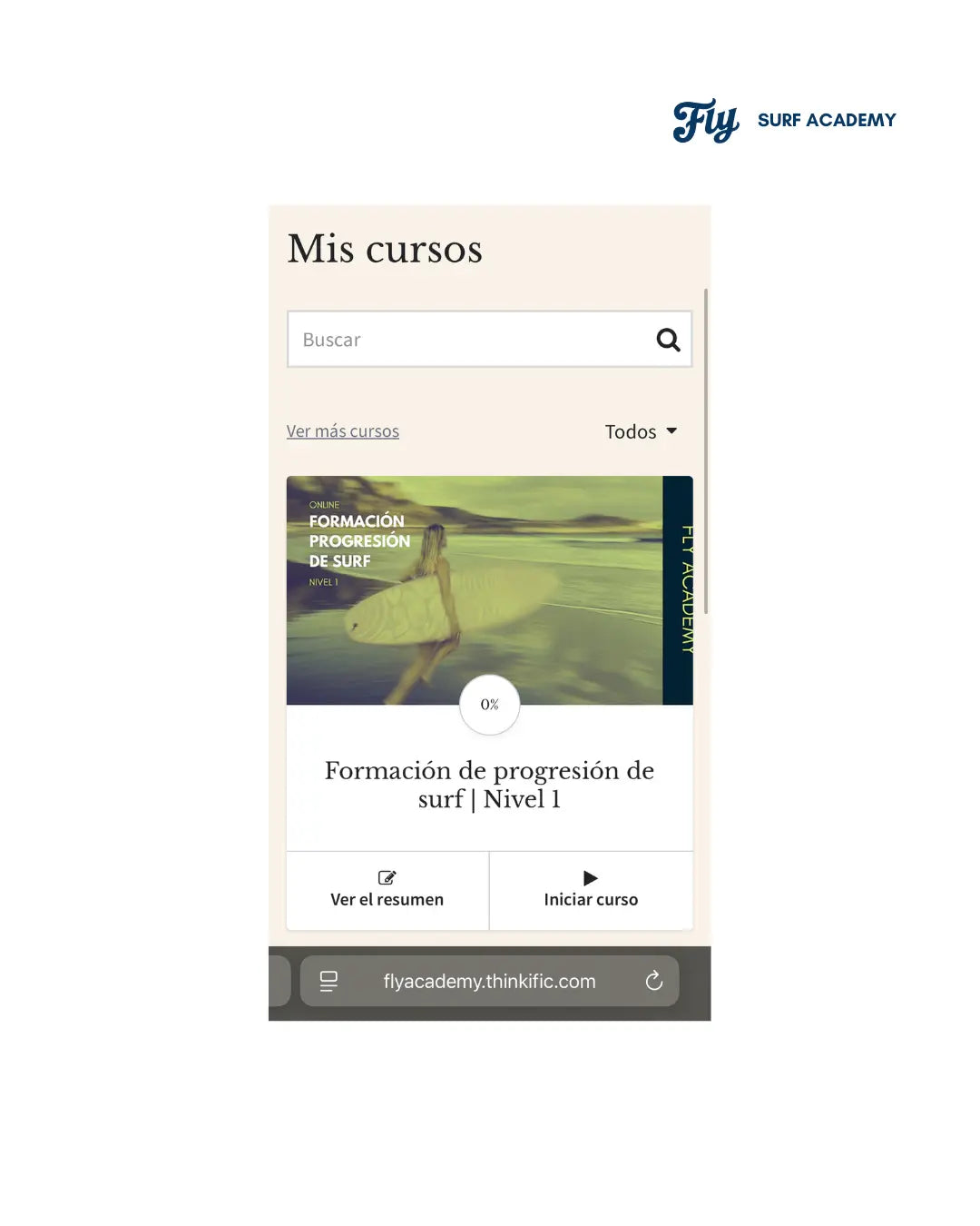 La plataforma de FLY SURF ACADEMY por dentro. Inicio de la formación de surf. 