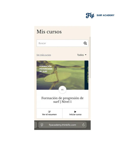 La plataforma de FLY SURF ACADEMY por dentro. Inicio de la formación de surf. 