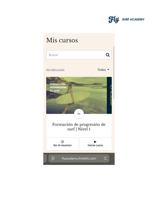 La plataforma de FLY SURF ACADEMY por dentro. Inicio de la formación de surf. 