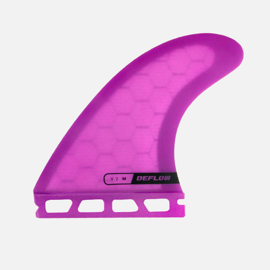 primer plano Curvatura y rake de la quilla surf Deflow V.2 violeta.