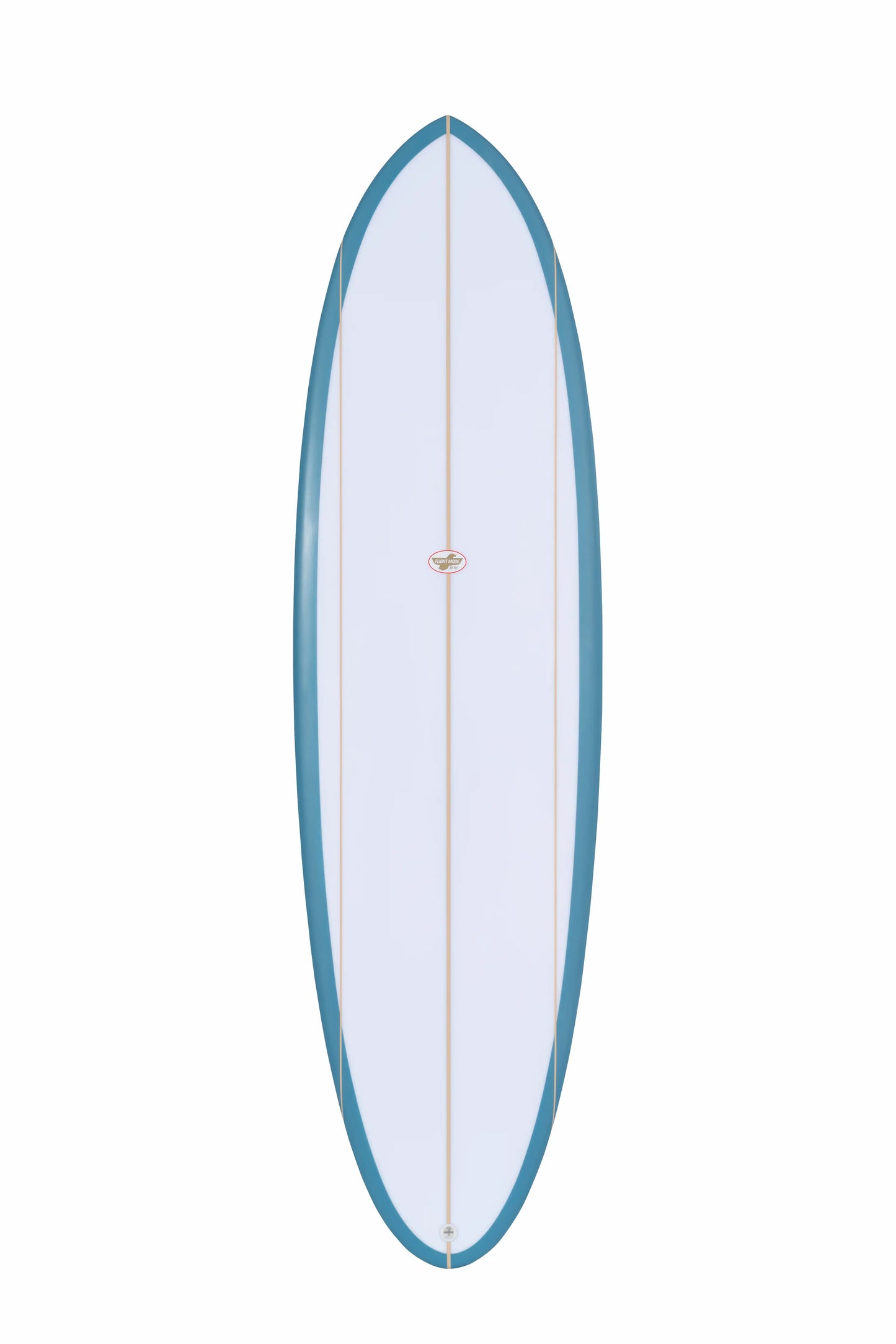 Perspectiva frontal de una tabla surf evolutiva fibra en color azul con acabado pulido.