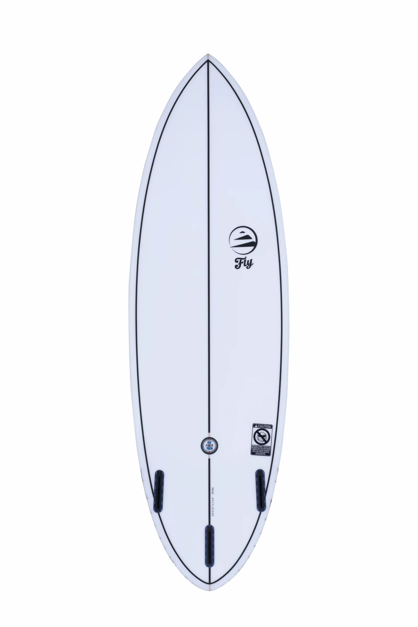 Perspectiva de la parte de atrás de una tabla surf blanca Flysurf.