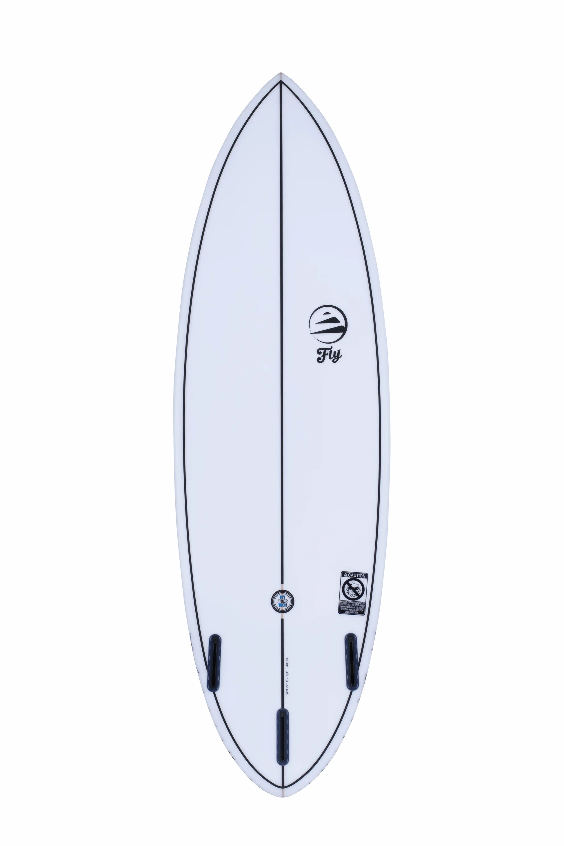 Perspectiva de la parte de atrás de una tabla surf blanca Flysurf.