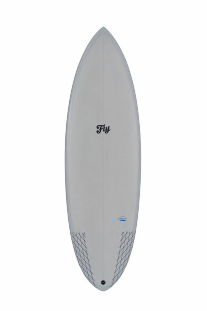 Vista frontal completa de una tabla surf gris modelo Apolo