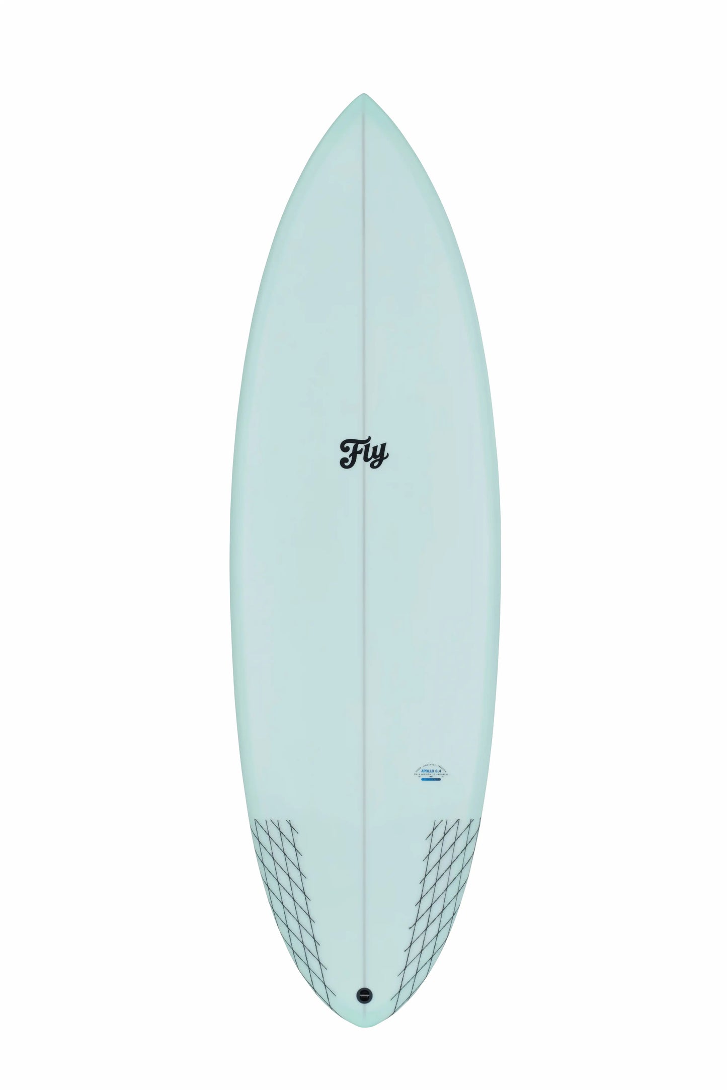 Vista frontal completa de una tabla surf fibra verde.
