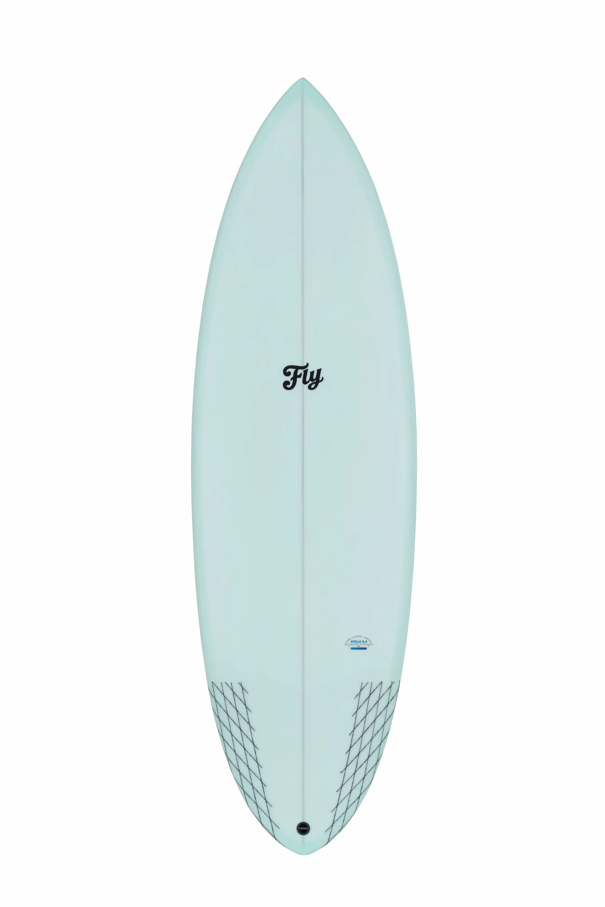 Vista frontal completa de una tabla surf fibra verde.