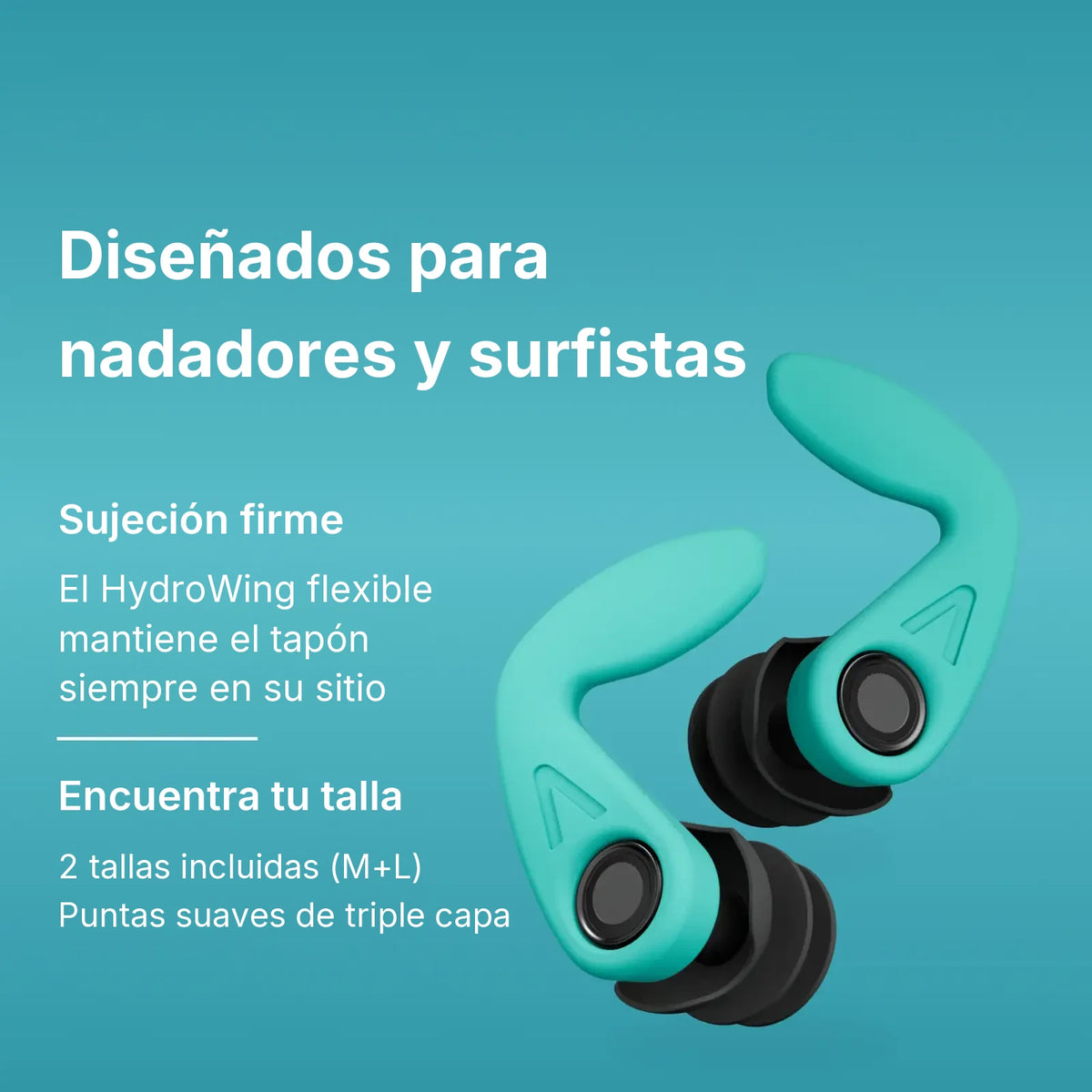 Tapones WaterSafe diseñados para nadadores y surfistas, con 2 tallas de puntas M y L