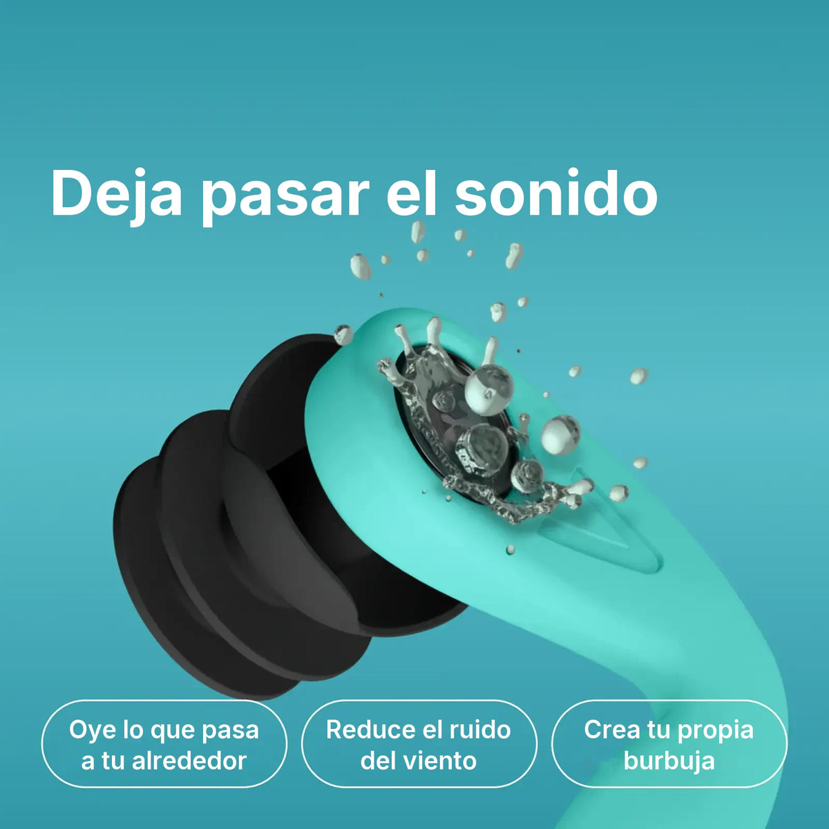 Filtro impermeable de los tapones WaterSafe que deja pasar el sonido y reduce el ruido del viento