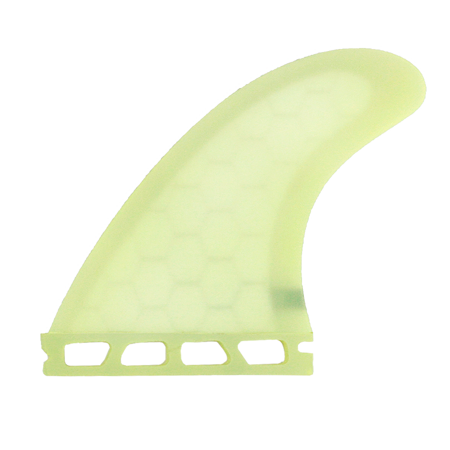 Detalle de la punta flexible de la quilla surf Deflow V.2 amarillo ácido.